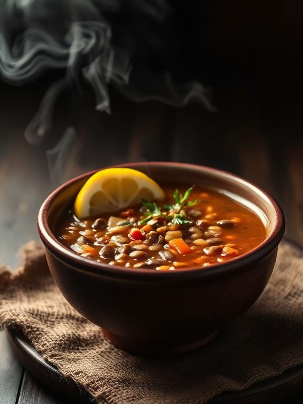 Iraqi lentil soup in a ceramic bowl
