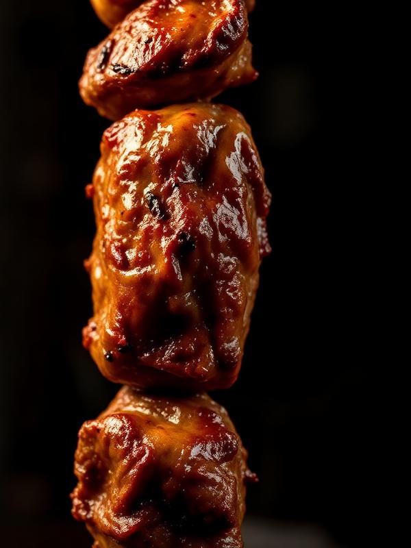 Sizzling beef shawarma on a vertical spit